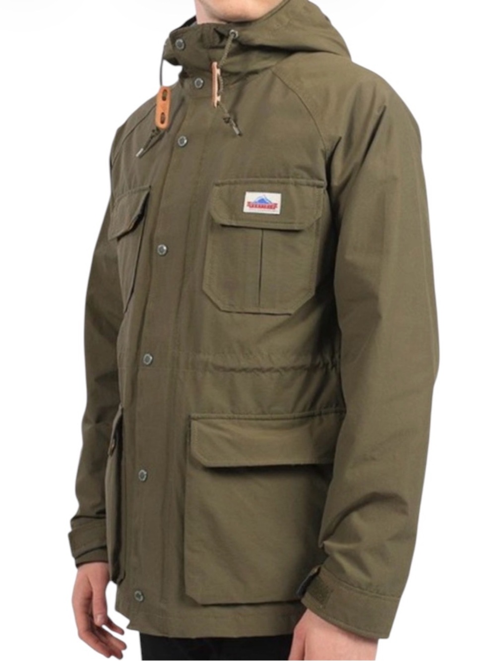 PENFIELD Kassen Hooded Jacket in Olive Green and Plaid Lining